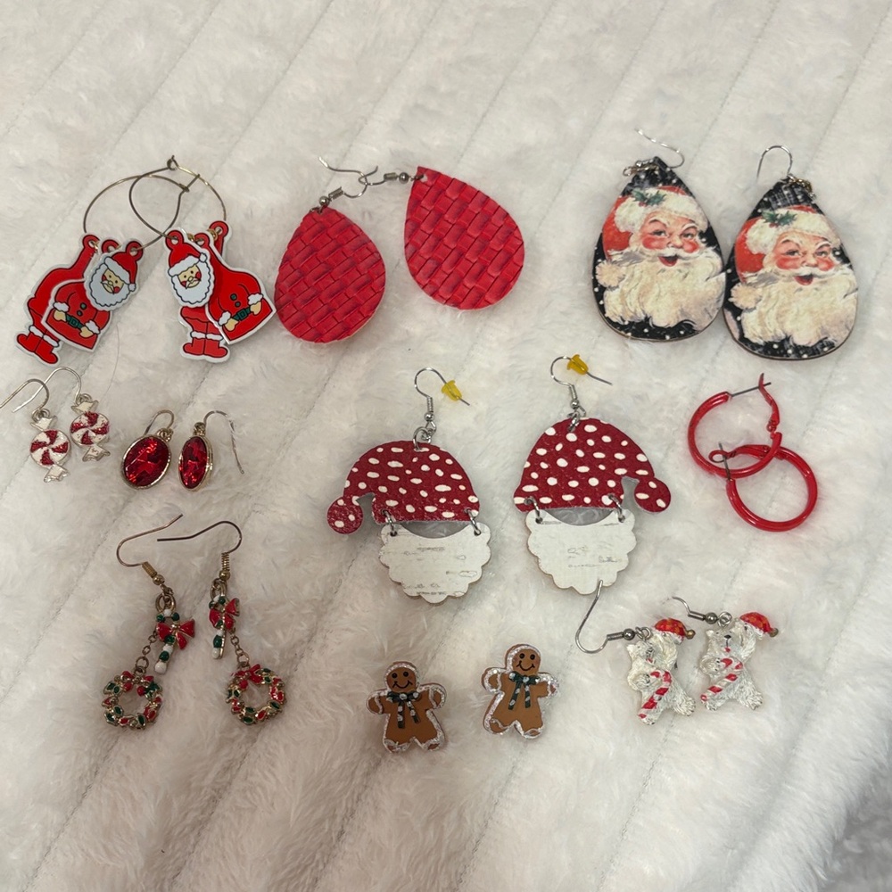 Festive Christmas Earrings Lot Set of 10